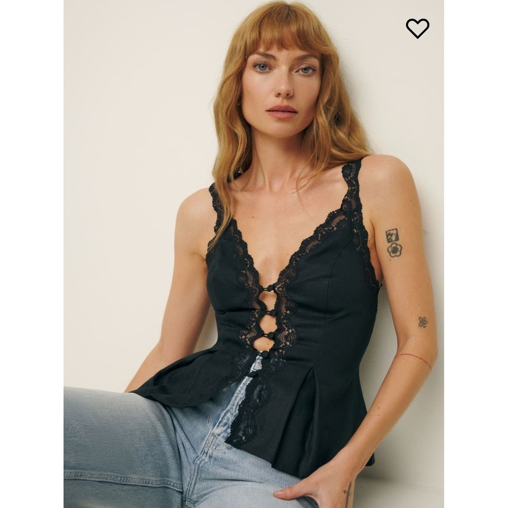 Reformation Tank Top Women's 16 Josefina Lace Linen Black Button Up NWOT Gothic